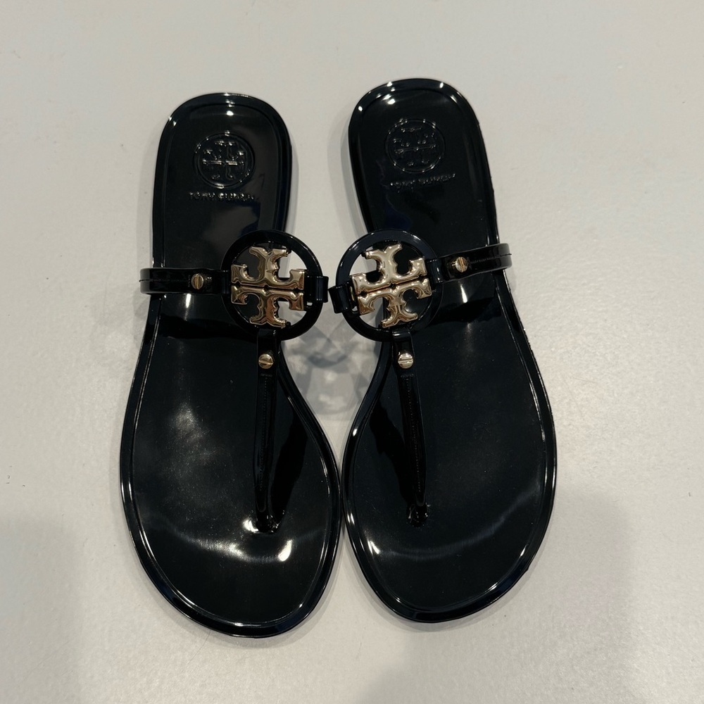 Tory Burch Mini Miller Flat Jelly Thong Sandals, Size 6, Black